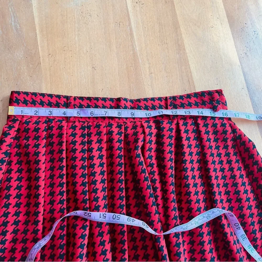 Vintage 80s 90s Red and Black Matching Top Skirt and Scarf Bow Tie Neck Size 12
